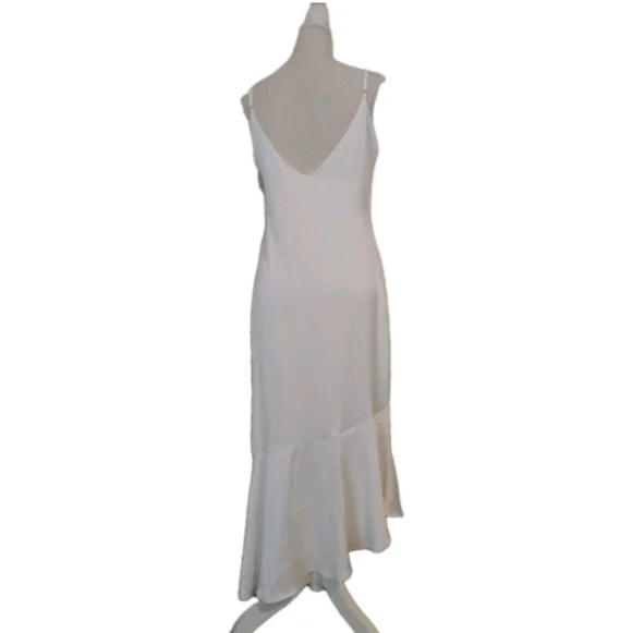 Lulus Strictly Romance White Satin Asymmetrical Tiered Midi Dress Size Medium - Picture 5 of 8